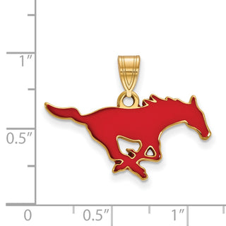 Sterling Silver Gold-plated LogoArt Southern Methodist University Mustang Medium Enameled Pendant