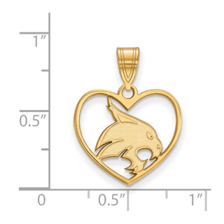 Sterling Silver Gold-plated LogoArt Texas State University Bobcat Heart Pendant
