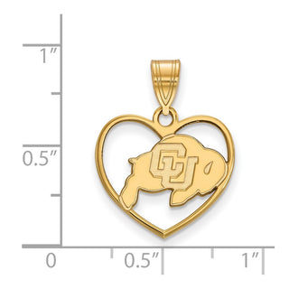 Sterling Silver Gold-plated LogoArt University of Colorado Buffalo Heart Pendant