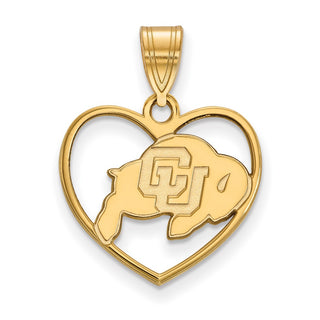 Sterling Silver Gold-plated LogoArt University of Colorado Buffalo Heart Pendant