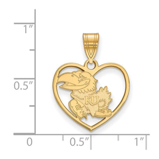 Sterling Silver Gold-plated LogoArt University of Kansas Jayhawk Heart Pendant