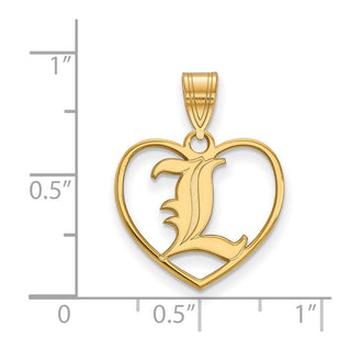 Sterling Silver Gold-plated LogoArt University of Louisville Letter L Heart Pendant