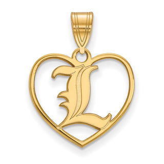 Sterling Silver Gold-plated LogoArt University of Louisville Letter L Heart Pendant