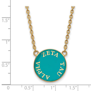 Sterling Silver Gold-plated LogoArt Zeta Tau Alpha Sorority Text Large Color Enamel Pendant 18 inch Necklace GP013ZTA-18