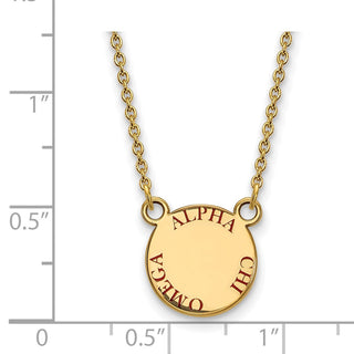 Sterling Silver Gold-plated LogoArt Alpha Chi Omega Sorority Text Small Color Enamel Pendant 18 inch Necklace GP014ACO-18