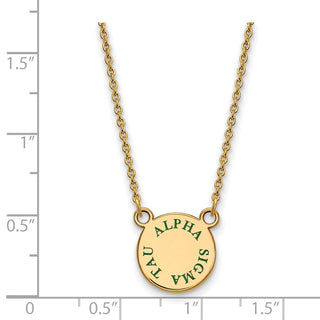 Sterling Silver Gold-plated LogoArt Alpha Sigma Tau Sorority Text Small Color Enamel Pendant 18 inch Necklace