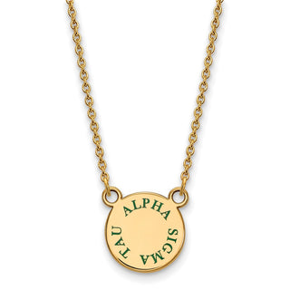 Sterling Silver Gold-plated LogoArt Alpha Sigma Tau Sorority Text Small Color Enamel Pendant 18 inch Necklace