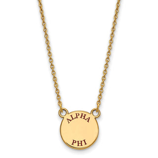 Sterling Silver Gold-plated LogoArt Alpha Phi Sorority Text Small Color Enamel Pendant 18 inch Necklace GP014APH-18