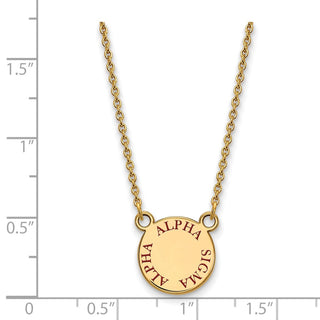 Sterling Silver Gold-plated LogoArt Alpha Sigma Alpha Sorority Text Small Color Enamel Pendant 18 inch Necklace GP014ASI-18