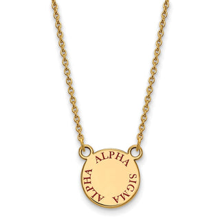 Sterling Silver Gold-plated LogoArt Alpha Sigma Alpha Sorority Text Small Color Enamel Pendant 18 inch Necklace GP014ASI-18