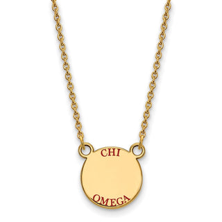Sterling Silver Gold-plated LogoArt Chi Omega Sorority Text Small Color Enamel Pendant 18 inch Necklace
