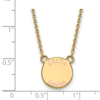 Sterling Silver Gold-plated LogoArt Delta Gamma Sorority Text Small Color Enamel Pendant 18 inch Necklace GP014DG-18