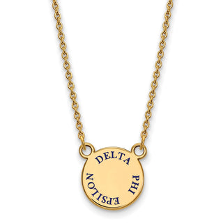 Sterling Silver Gold-plated LogoArt Delta Phi Epsilon Sorority Text Small Color Enamel Pendant 18 inch Necklace GP014DPH-18