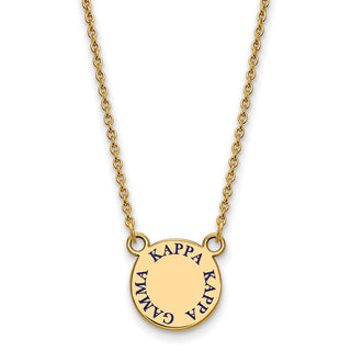 Sterling Silver Gold-plated LogoArt Kappa Kappa Gamma Sorority Text Small Color Enamel Pendant 18 inch Necklace GP014KKG-18