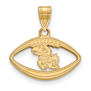 Sterling Silver Gold-plated LogoArt University of Kansas Jayhawk Football Pendant