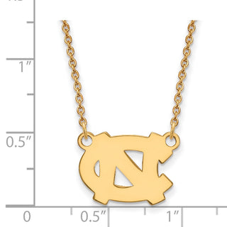 Sterling Silver Gold-plated LogoArt University of North Carolina N-C Small Pendant 18 inch Necklace