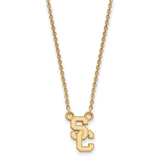 Sterling Silver Gold-plated LogoArt University of Southern California S-C Small Pendant 18 inch Necklace