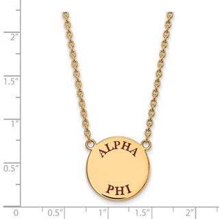 Sterling Silver Gold-plated LogoArt Alpha Phi Sorority Text Large Color Enamel Pendant 18 inch Necklace GP015APH-18