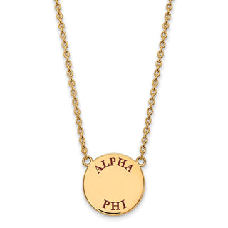 Sterling Silver Gold-plated LogoArt Alpha Phi Sorority Text Large Color Enamel Pendant 18 inch Necklace GP015APH-18