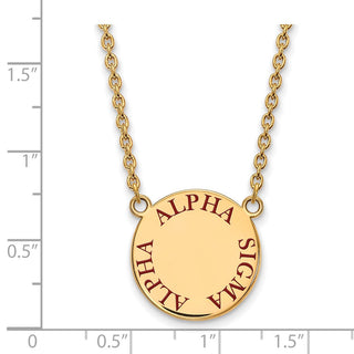 Sterling Silver Gold-plated LogoArt Alpha Sigma Alpha Sorority Text Large Color Enamel Pendant 18 inch Necklace GP015ASI-18