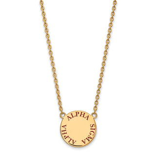 Sterling Silver Gold-plated LogoArt Alpha Sigma Alpha Sorority Text Large Color Enamel Pendant 18 inch Necklace GP015ASI-18
