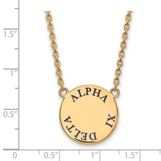 Sterling Silver Gold-plated LogoArt Alpha Xi Delta Sorority Text Large Color Enamel Pendant 18 inch Necklace GP015AXD-18