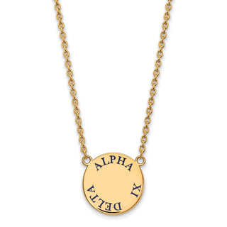 Sterling Silver Gold-plated LogoArt Alpha Xi Delta Sorority Text Large Color Enamel Pendant 18 inch Necklace GP015AXD-18