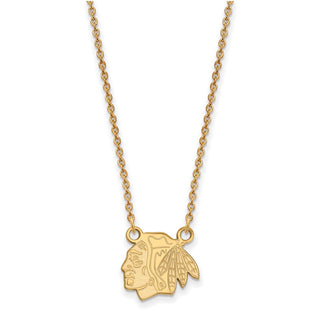 10k Gold NHL LogoArt Chicago Blackhawks Small Pendant 18 inch Necklace