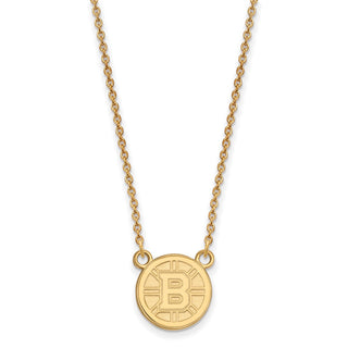 Sterling Silver Gold-plated NHL LogoArt Boston Bruins Small Pendant 18 inch Necklace GP015BRI-18