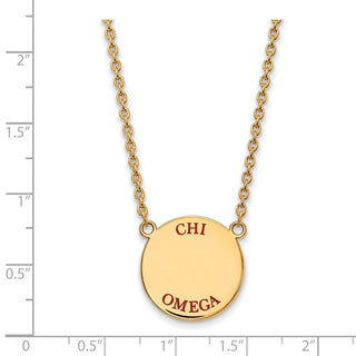 Sterling Silver Gold-plated LogoArt Chi Omega Sorority Text Large Color Enamel Pendant 18 inch Necklace GP015CHO-18