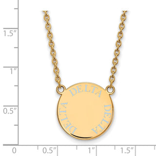 Sterling Silver Gold-plated LogoArt Delta Delta Delta Sorority Text Large Color Enamel Pendant 18 inch Necklace GP015DDD-18