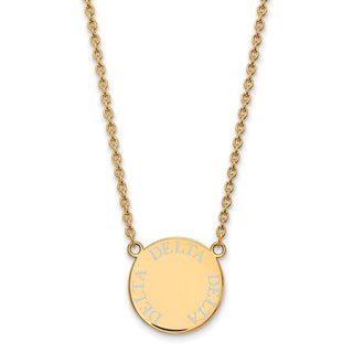 Sterling Silver Gold-plated LogoArt Delta Delta Delta Sorority Text Large Color Enamel Pendant 18 inch Necklace GP015DDD-18