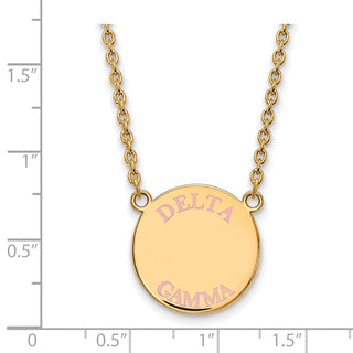 Sterling Silver Gold-plated LogoArt Delta Gamma Sorority Text Large Color Enamel Pendant 18 inch Necklace GP015DG-18