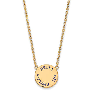 Sterling Silver Gold-plated LogoArt Delta Phi Epsilon Sorority Text Large Color Enamel Pendant 18 inch Necklace GP015DPH-18