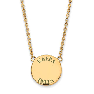 Sterling Silver Gold-plated LogoArt Kappa Delta Sorority Text Large Color Enamel Pendant 18 inch Necklace GP015KD-18