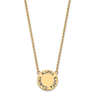 Sterling Silver Gold-plated LogoArt Kappa Kappa Gamma Sorority Text Large Color Enamel Pendant 18 inch Necklace GP015KKG-18