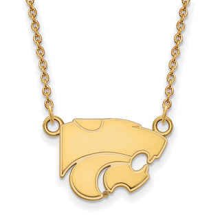 Sterling Silver Gold-plated LogoArt Kansas State University Wildcat Small Pendant 18 inch Necklace