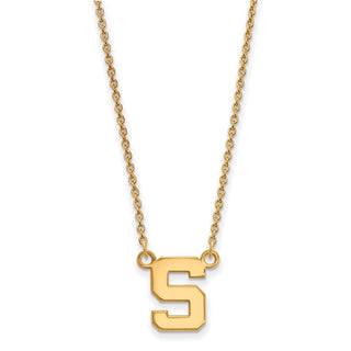 Sterling Silver Gold-plated LogoArt Michigan State University Letter S Small Pendant 18 inch Necklace