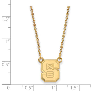 Sterling Silver Gold-plated LogoArt North Carolina State University N-C-S Small Pendant 18 inch Necklace