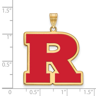 Sterling Silver Gold-plated LogoArt Rutgers University Letter R Extra Large Enameled Pendant