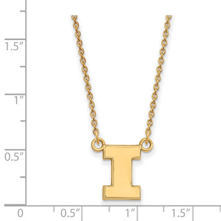Sterling Silver Gold-plated LogoArt University of Illinois Letter I Small Pendant 18 inch Necklace