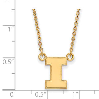 10k Gold LogoArt University of Illinois Letter I Small Pendant 18 inch Necklace