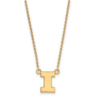 Sterling Silver Gold-plated LogoArt University of Illinois Letter I Small Pendant 18 inch Necklace