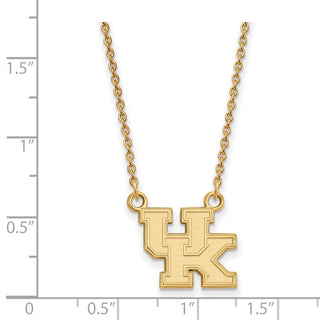 Sterling Silver Gold-plated LogoArt University of Kentucky U-K Small Pendant 18 inch Necklace