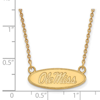 10k Gold LogoArt University of Mississippi Ole Miss Small Oval Pendant 18 inch Necklace