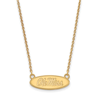 Sterling Silver Gold-plated LogoArt University of Mississippi Ole Miss Small Oval Pendant 18 inch Necklace