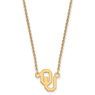 Sterling Silver Gold-plated LogoArt University of Oklahoma O-U Small Pendant 18 inch Necklace