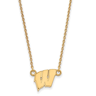 14k Gold LogoArt University of Wisconsin Letter W Small Pendant 18 inch Necklace