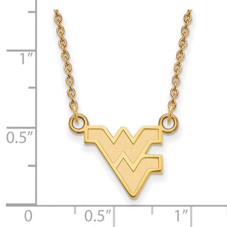 14k Gold LogoArt West Virginia University W-V Small Pendant 18 inch Necklace