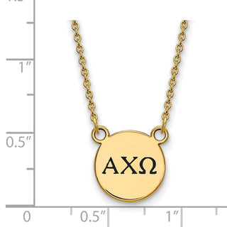 Sterling Silver Gold-plated LogoArt Alpha Chi Omega Sorority Greek Letters Small Black Enamel Pendant 18 inch Necklace